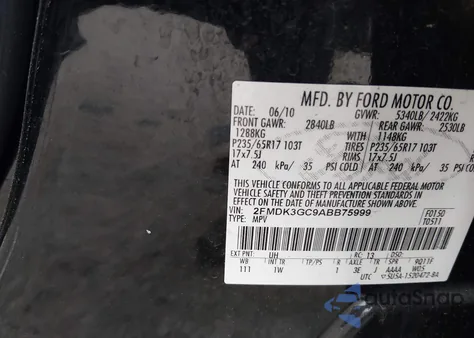 2010 Ford Edge Se from USA, damaged, VIN 2FMDK3GC9ABB75999